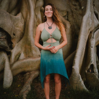 Keyhole Dress Aqua Plant Dye