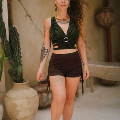 Jungle Heat Yoga Shorts Brown