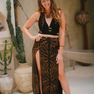 Tribal Trance Skirt Brown Leaf