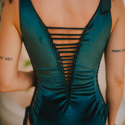 Shredded one piece swim suit With cups - Teal Velvet