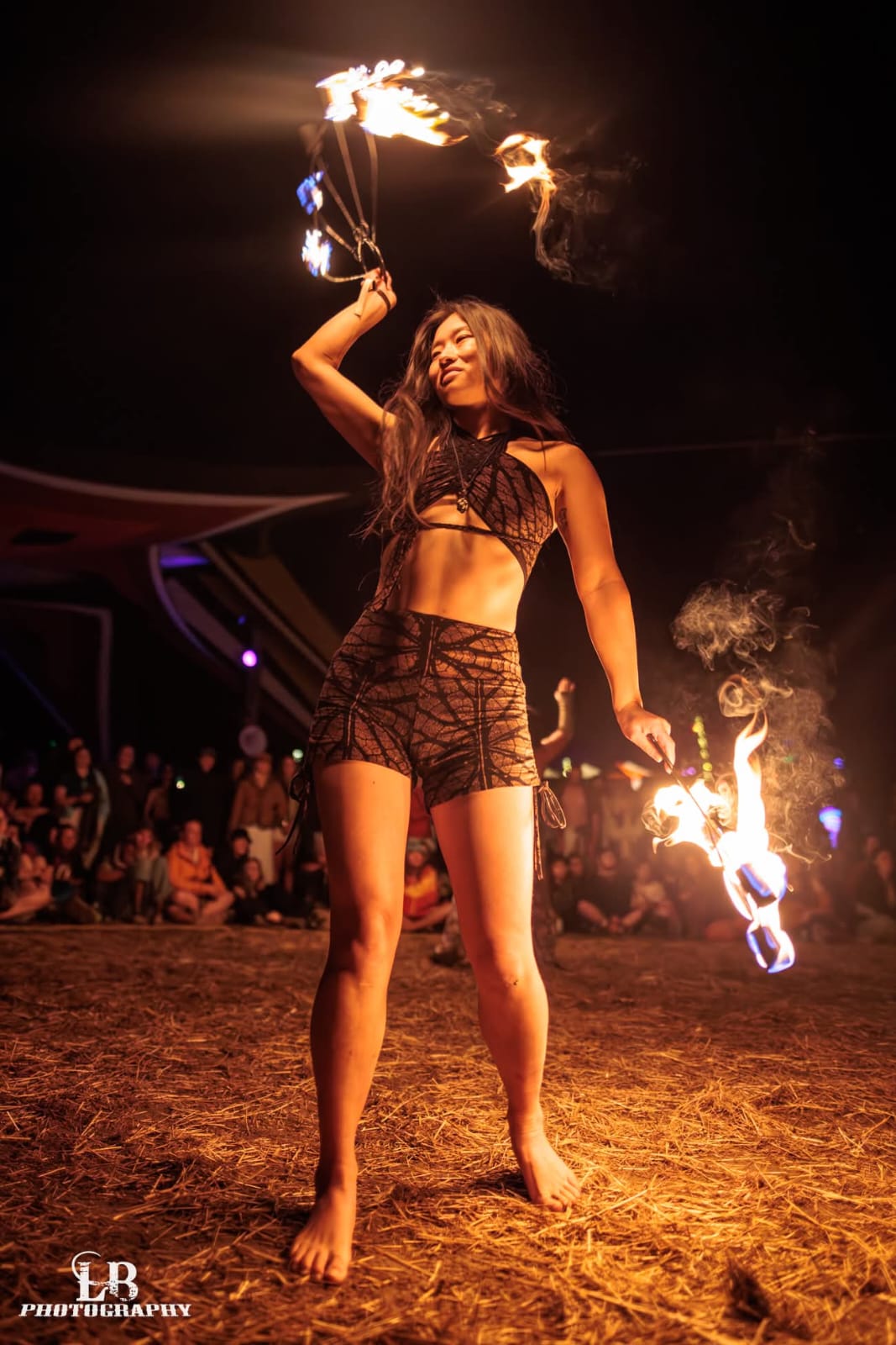fire flow artist wearing wild fibres set 