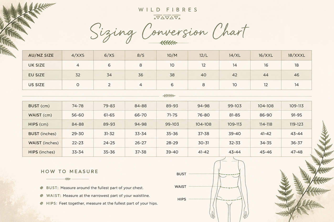 Sizing Conversion Chart