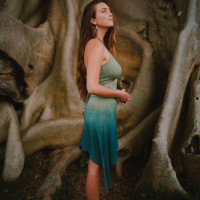Keyhole Dress Aqua Plant Dye