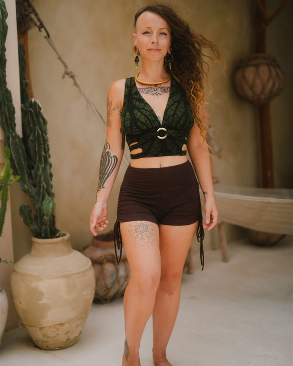 Jungle Heat Yoga Shorts Brown