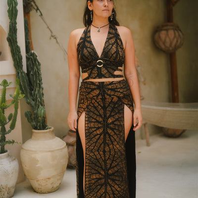 Panthera top & Tribal Trance Skir Brown Leaf