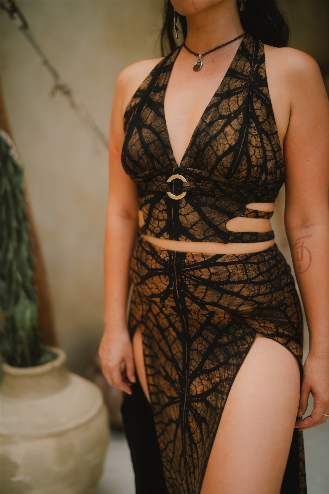 Tribal Trance Skirt Brown Leaf