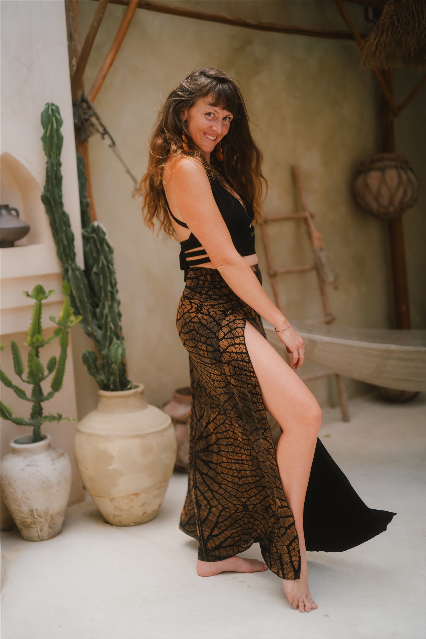 Tribal Trance Skirt Brown Leaf