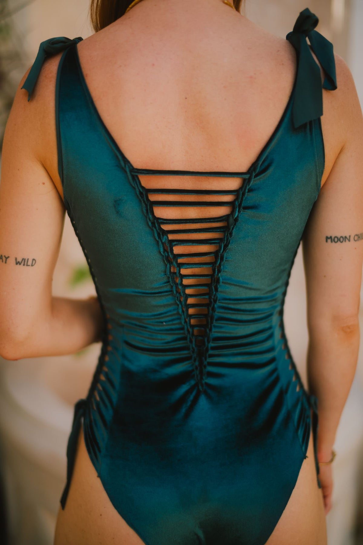 Shredded one piece swim suit With cups - Teal Velvet