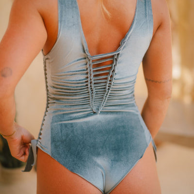 Shredded one piece swim suit With cups - Grey Velvet