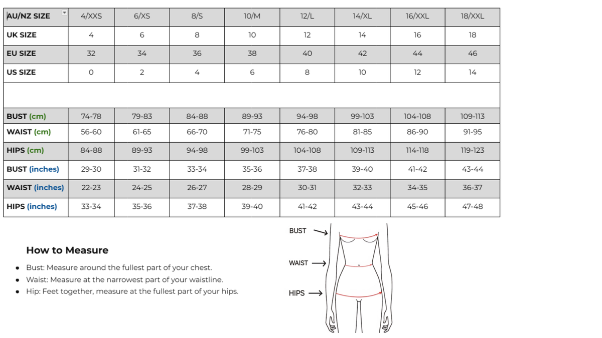 Sizing Conversion Chart