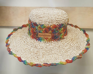 Hand made Crochet rainbow hemp hat (small brim)